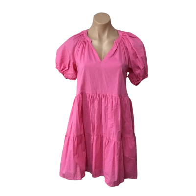 Sportsgirl Womens Size 4 Candy Pink Puffy Short Sleeve V-neck Mini Dress  