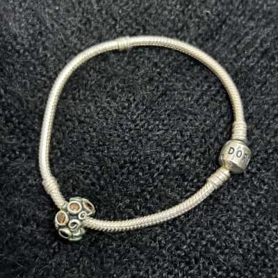 Pre 2008 Authentic PANDORA Sterling Silver Charm Bracelet 19 CM with Retire Charm