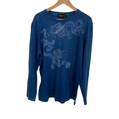 Shanghai Tang Mens  Size XL Long Sleeve Shirt Navy Blue 