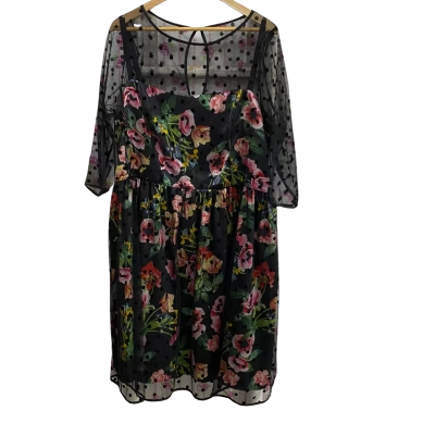 City Chic Womens  Size L Sheer Floral 3/4 Sleeve Dress 