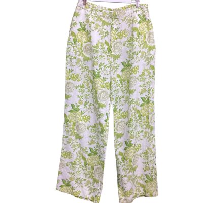 AERE Linen Pants  Size 16 Floral / Green / White 