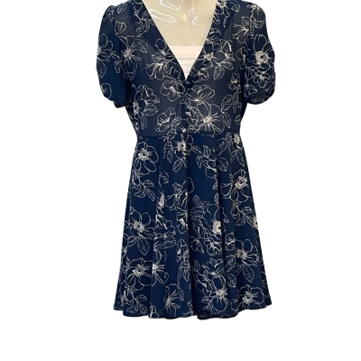 Forever 21 Womens  Size M Floral Dress / Mini Dress / Short Sleeve Dress  Blue / Floral / White 