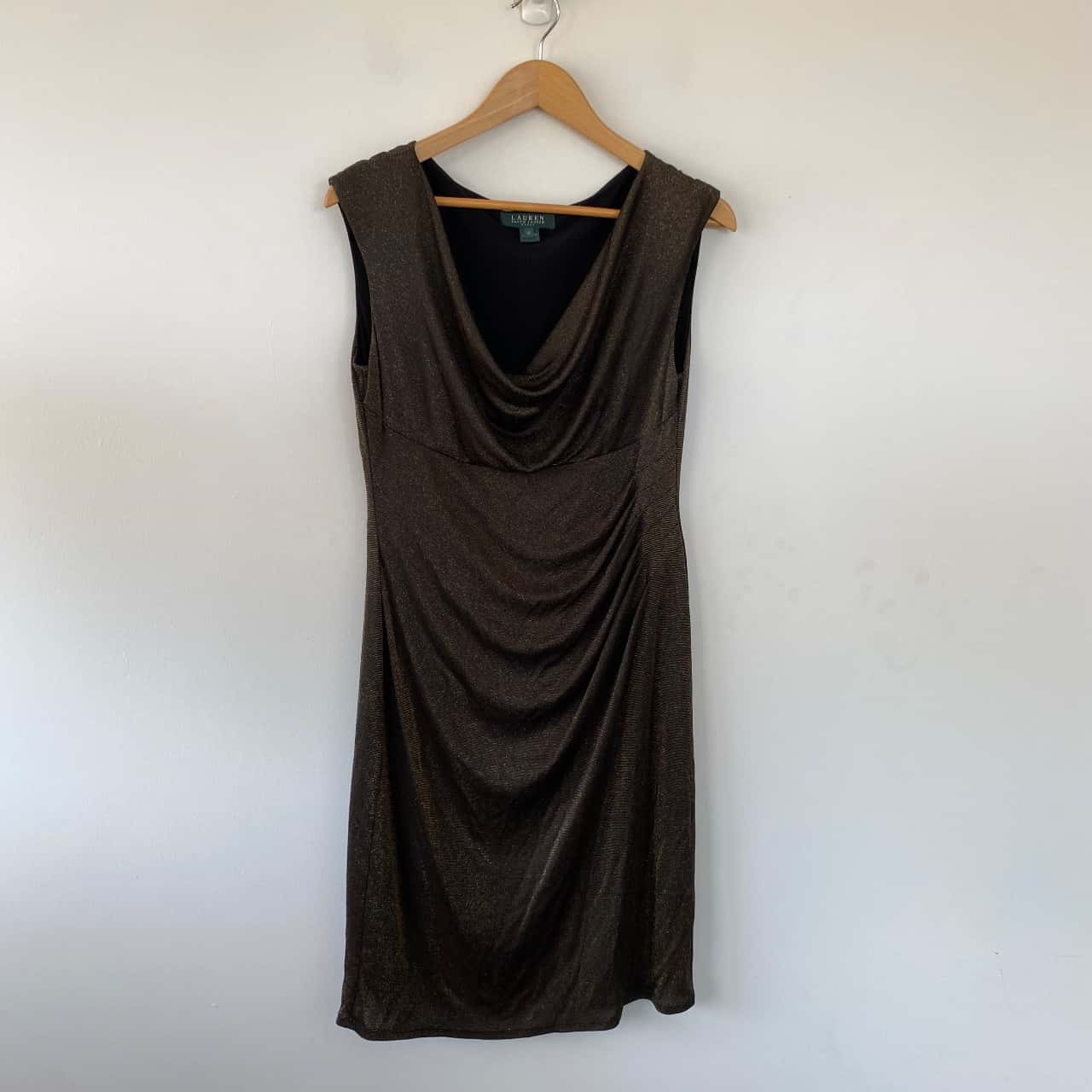Ralph Lauren Black Gold Sleeveless Midi Dress Size 12 (s)