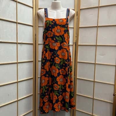 Princess Highway Womens Size 12 Midi Dress / Sleeveless Dress Floral / Navy Blue / Orange 