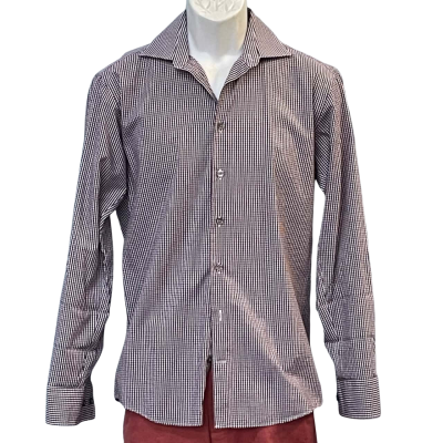 Calvin Klein Mens Size 38/S Business/Long Sleeve Shirt Checked/Maroon/Navy Blue/White