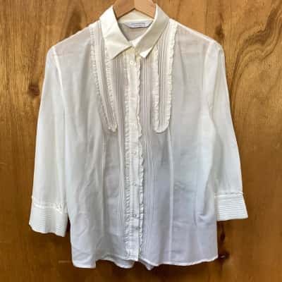Portmans White Silk-Blend Ruffled Shirt Size 14