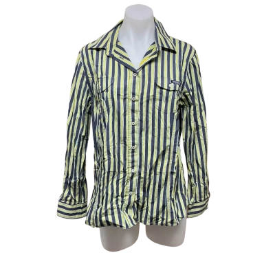 R.M. Williams Womens 100% Cotton Semi Fit Size 14 Long Sleeve Shirt Blue / Green / Striped / White / Yellow 