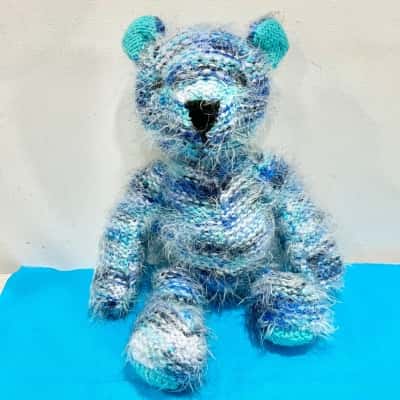 SALE PRICE Handcrafted Shaggy Blue Teddy Bear