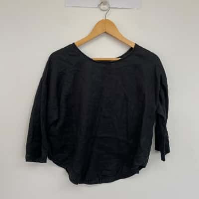 Gorman Black 100% Ramie Long Sleeve Top  Size 8 