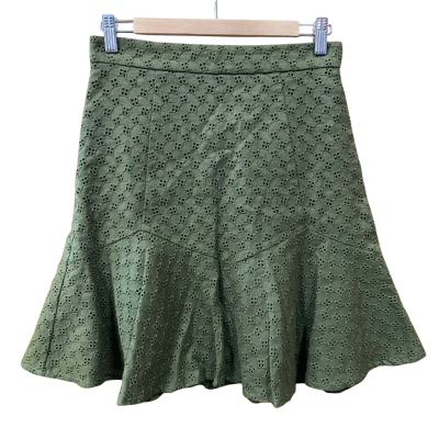 Cue Moss Green Linen-Blend Broderie Skirt Size 8