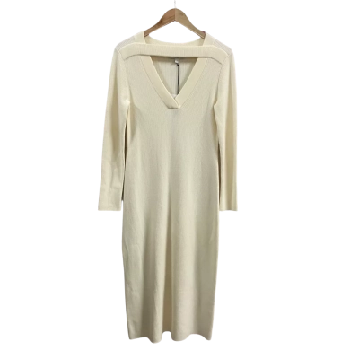 Witchery Womens  Size L Knit V Neck Cut Out Dress Cream 