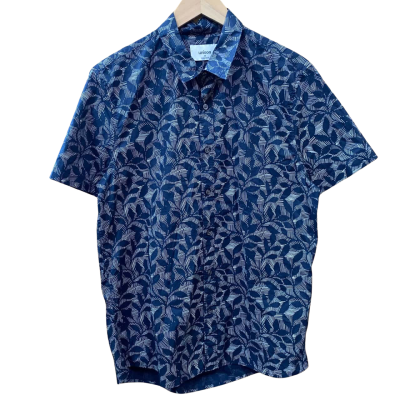 Unison Navy Blue Leaf Pattern Shirt Size M