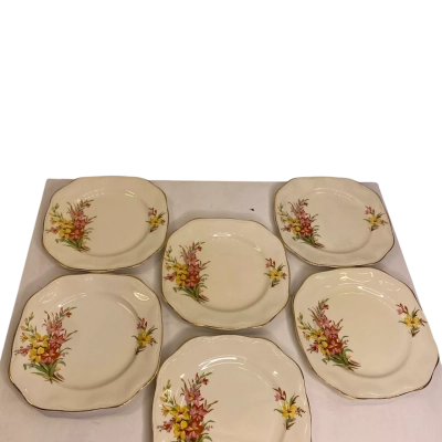Vintage Floral Victorian Style Plates - Set of 6 - Regency British Anchor England  Est. 1884