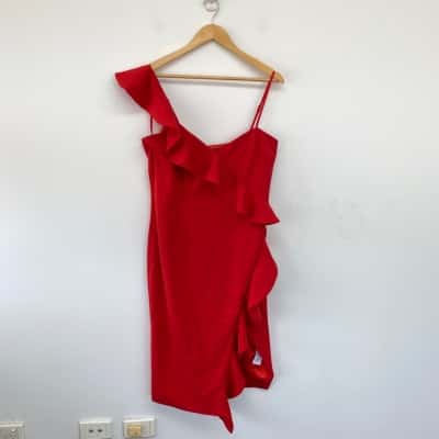 Bardot Fire Red Destiny Frill Dress Size 16 