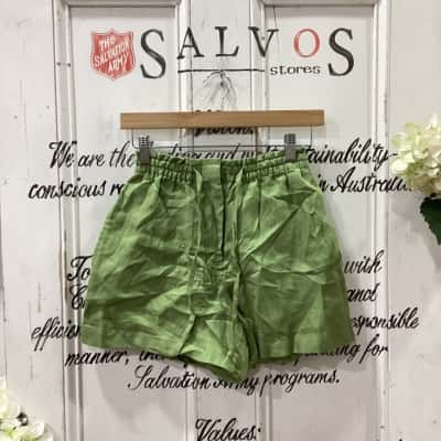 Country Road Brand! NWOT 100% ORGANIC LINEN ELASTICATED WAISTLINE SHORTS! Womens  Size 6 Shorts Green 