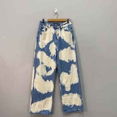 Cider Womens  Size M High-Waisted Wide Leg Jeans Blue / Cream 