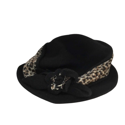  100% Wool Black Animal Print Hat 57cm 
