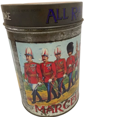Marcella Cigars Vintage Tin with Colonial Era British Military Uniforms