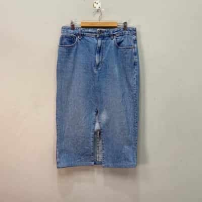 Neuw Womens  Size 12  Midi split Denim Skirt Blue 