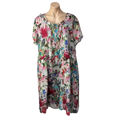 Renoma Womens Size 16 Multicoloured Floral Short Sleeve Midi Dress  