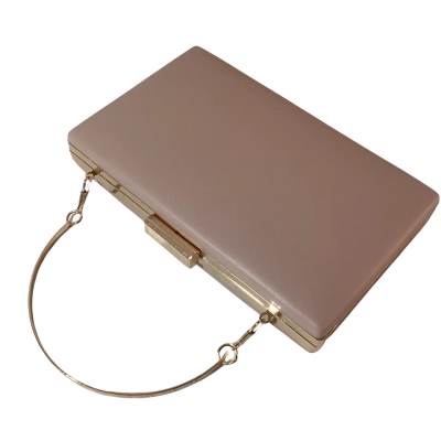 Miss Anne Nude Hardcase Evening Clutch Bag with Gold Hardware