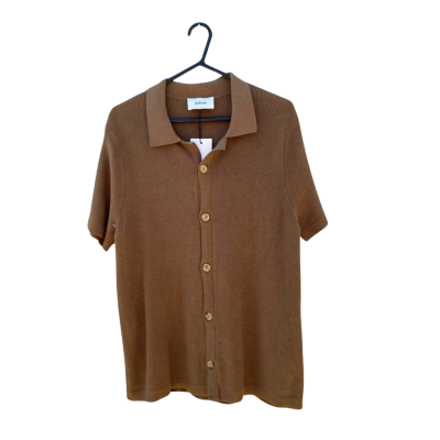Mens Unison Size L Short Sleeve Knit Shirt Brown 