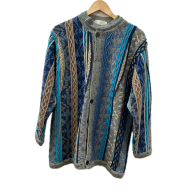 Jacques Journee Mens Cardigan Size S Blue/  Khaki/ Navy Blue/ Multicoloured Wool Knit