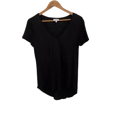 Witchery Womens Linen Size M Short Sleeve Top / V-Neck Top Black  