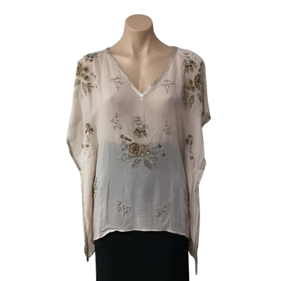 Forever New Womens Size 6 Beige Embroidered Embellished V-neck Kaftan Top