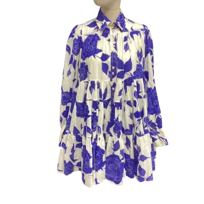 AJE Womens  Size 4 Long Sleeve Dress Blue / Floral / White 