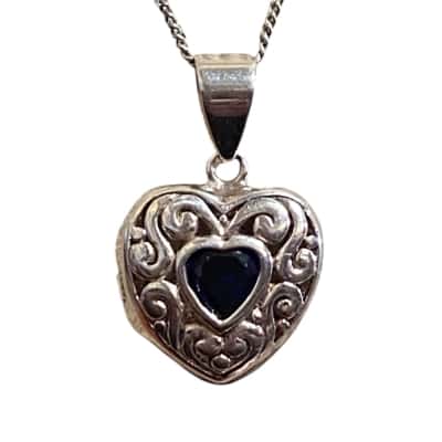 925 heart locket blue stone