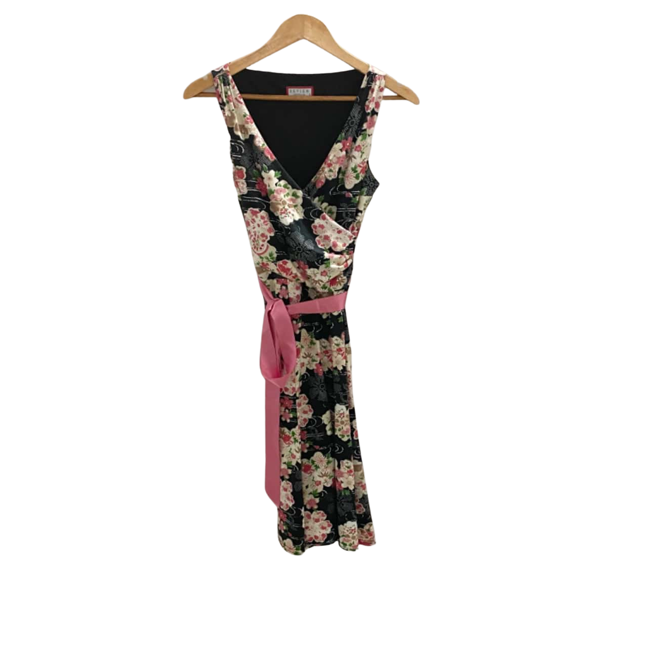 Review Midi Black / Floral Size 10 Dress with pink sash(s)
