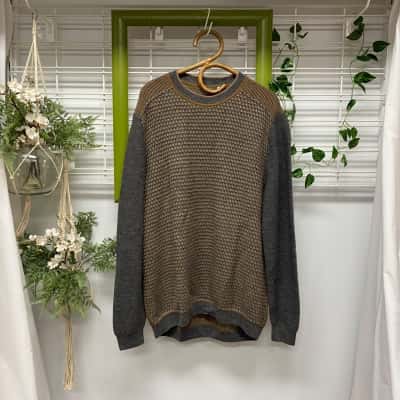  SOL Alpaca 100% Baby Alpaca Wool Womens  Size XL Jumper Brown / Grey 