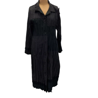 Kathleen Berney Pinstipe and Plain Fabric Blocked Dress Size M Black