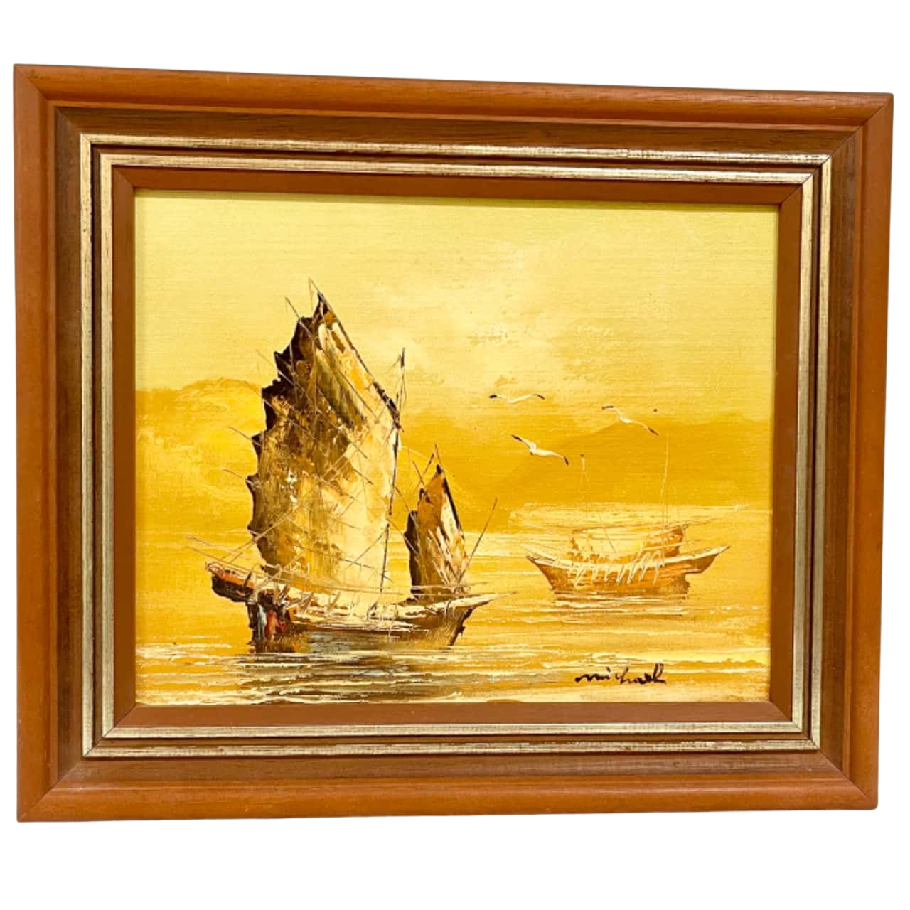 Oil Painting Boats & Birds 33cm x 27cm