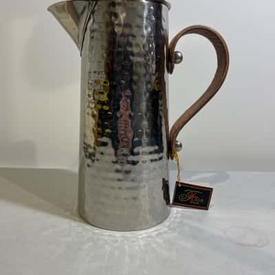 Hammered Steel Water Pitcher w/ Leather Handle