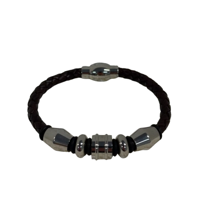 Stainless Steel and WOven Leather Braclet - 'Forte'
