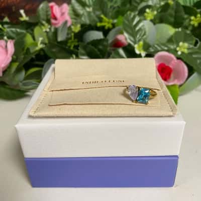 Indigo Lune gorgeous gold ring with blue and clear stone New