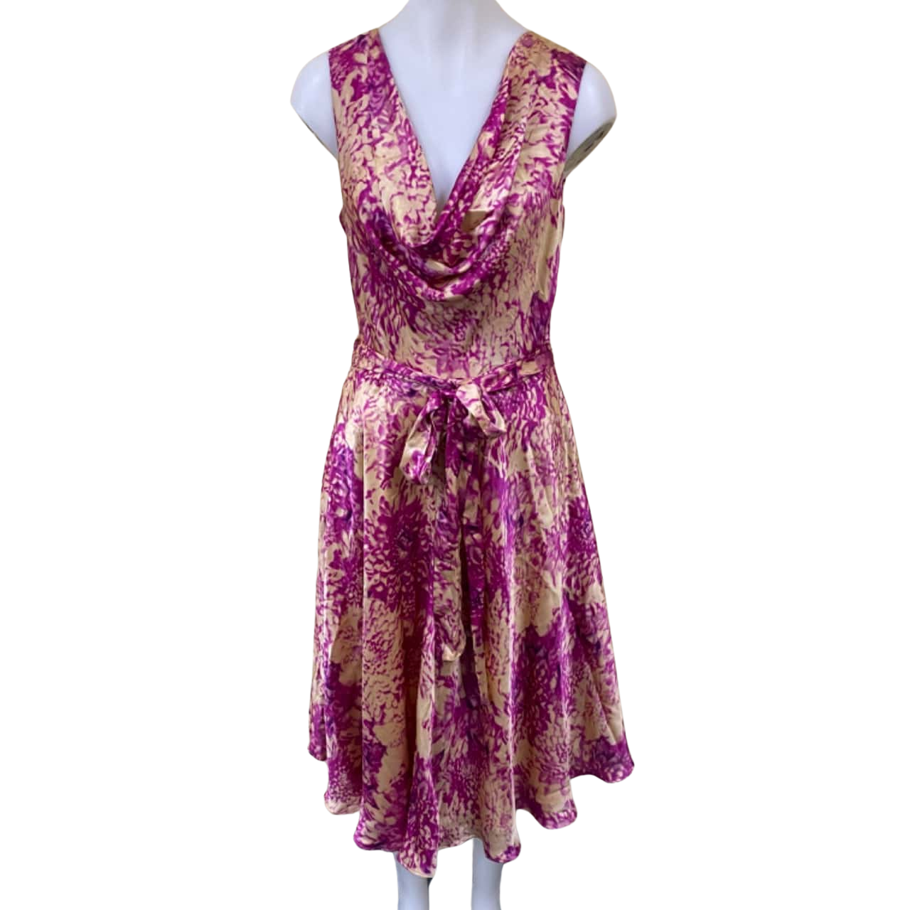 Charlie Brown Cowl Neck Size 14 Beige / Pink Silk Dress(s)