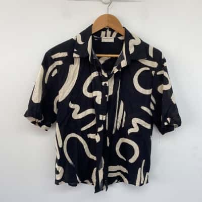 Seven Wonders Black Beige SHort SLeeve SHirt  Size 8 