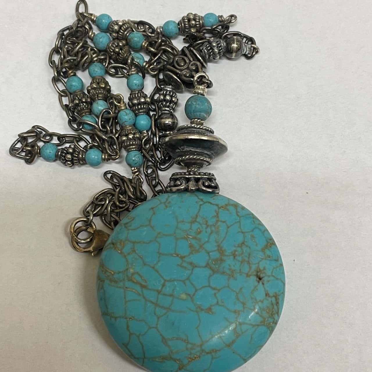 Inez Long Silver Pendant Necklace in African Turquoise