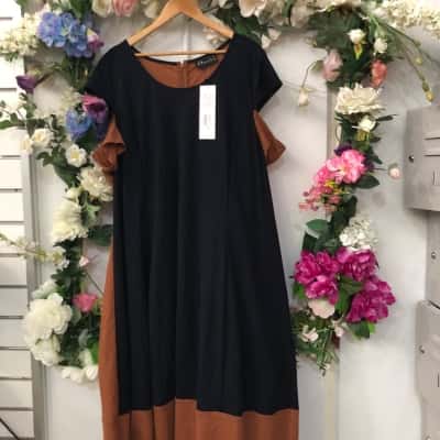 NWT Chocolate Size 24 cold Shoukder Maxi Dress Black/ Brown 