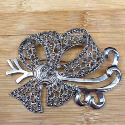 Mimco Silver/Diamante Bow Shaped Brooch