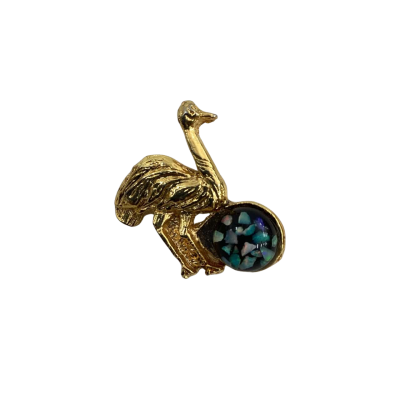  Womens Brooch Gold Tone Emu with Opal Cabochon 