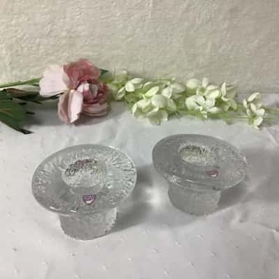 Pair of Orrefors Textured Crystal Glass Votive Candle Holders