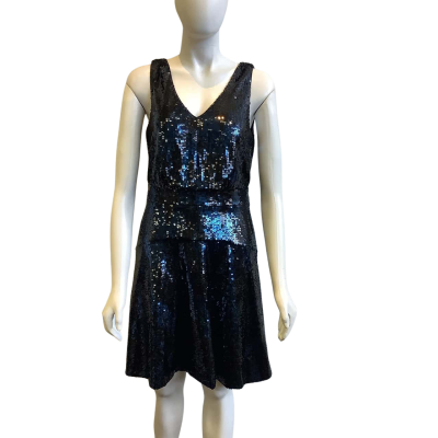 BNWT Cue Women's Size 10 Sleeveless Sequined Mini Dress Blue/Black 