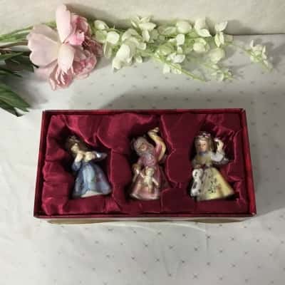 Royal Albert Set of 3 Hand-Painted Girls With Pets Cherub Angel Hanging Ornaments (boxed)