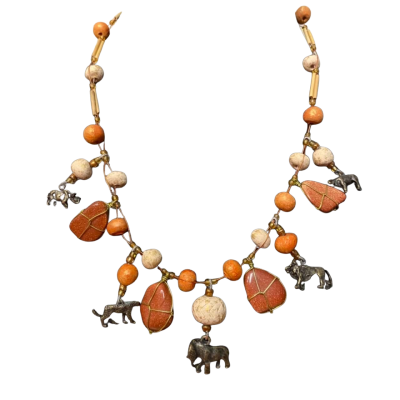Orange Stone Necklace with Animal Charms