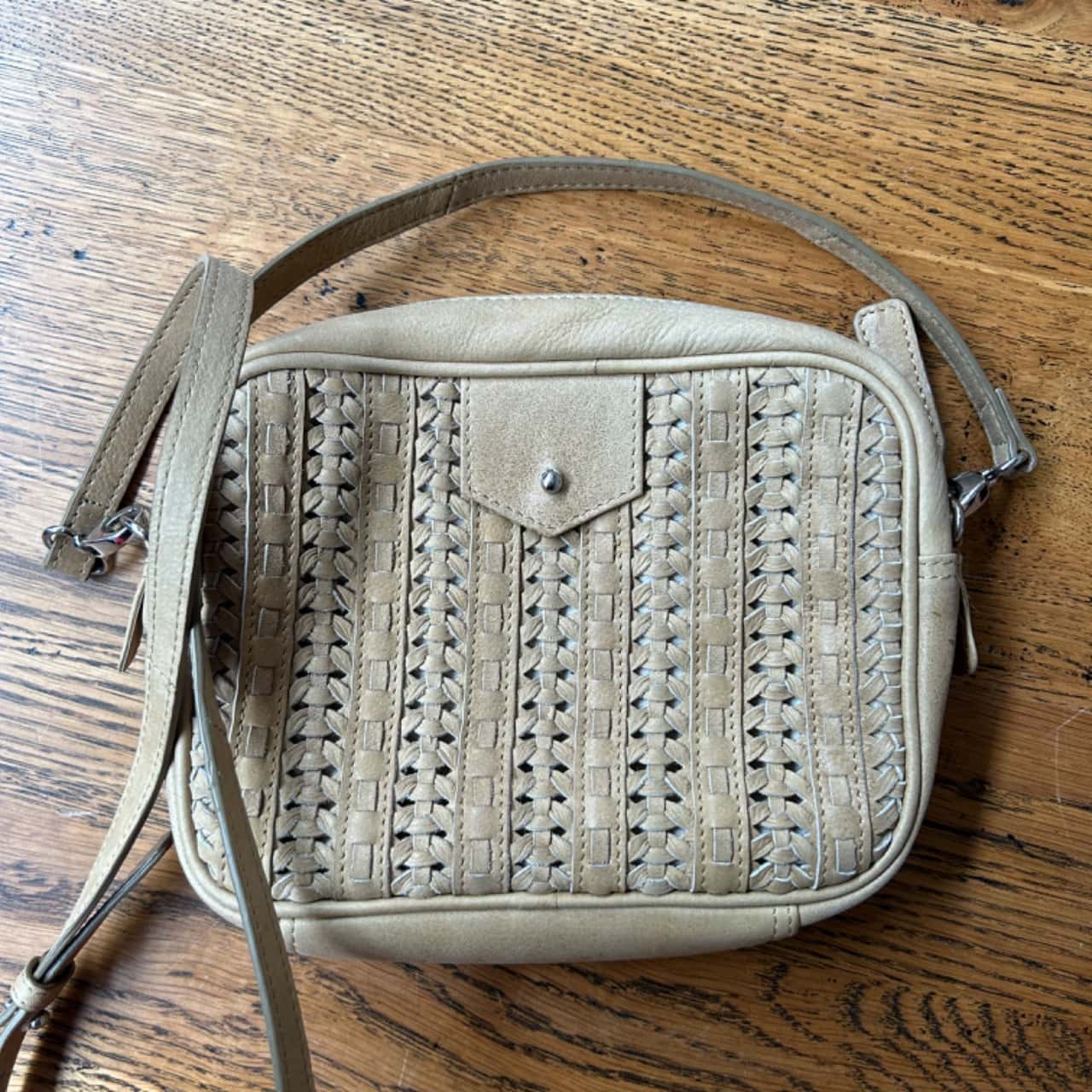 Beige Twilled Crossbody Bag With Pouch main image 0
