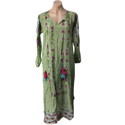 Khaadi Pret Womens White/ Blue / Green / Pink Pattern Long Sleeve Maxi Dress